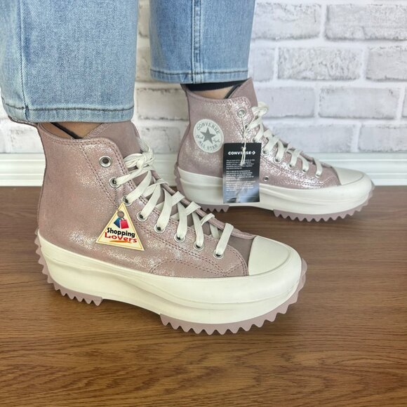 ❤️Converse Run Star Hike Hi Platform Glitter 8.5 Womens Shoes Suede Pink A11578C - Picture 3 of 12